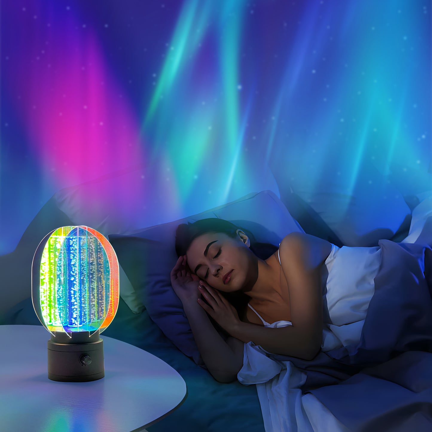 Lampe House Aurora Night Lamp, Creative 3D RGB Light Effects, Rechargeable Battery Operated Dimmable LED Light 360° Rotation Unique Tabletop Lamp, Perfect for Bedroom Living Room Office Party or Gift