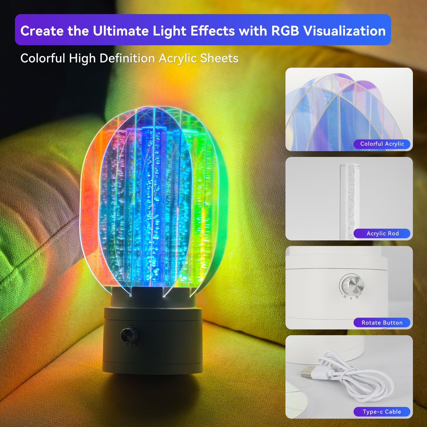 Lampe House Aurora Night Lamp, Creative 3D RGB Light Effects, Rechargeable Battery Operated Dimmable LED Light 360° Rotation Unique Tabletop Lamp, Perfect for Bedroom Living Room Office Party or Gift