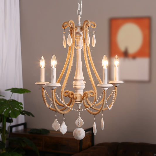 Wazzock 5 - Light Candle Style Classic Chandelier with Rope Accents