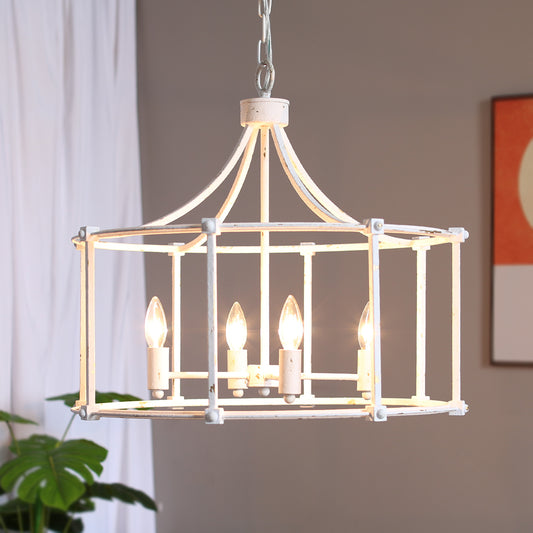 Dilaab 4 - Light Candle Style Wash White Drum Chandelier