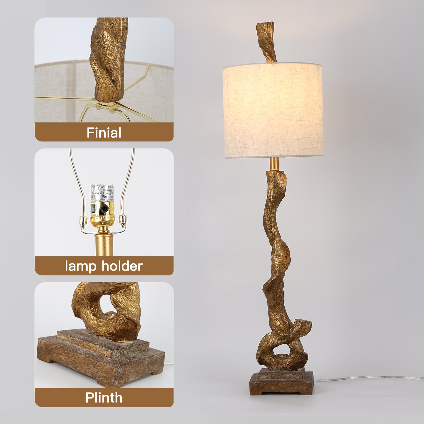 Breba 42" Vintage Style Gold Wood Color Table Lamp