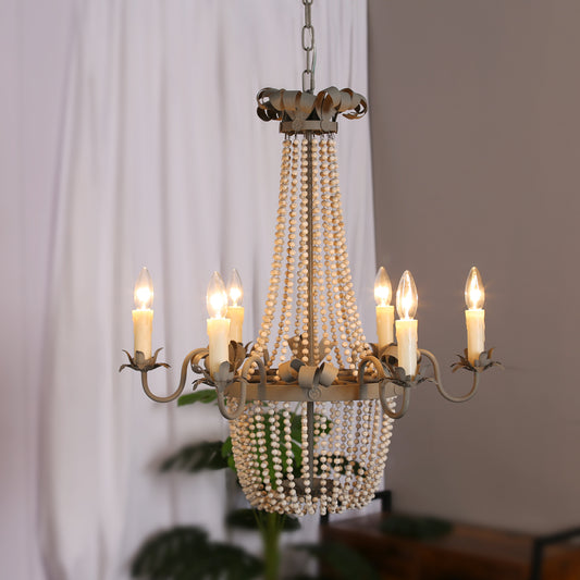 Echor 6 - Light Classic Grey Chandelier with Beaded Accents