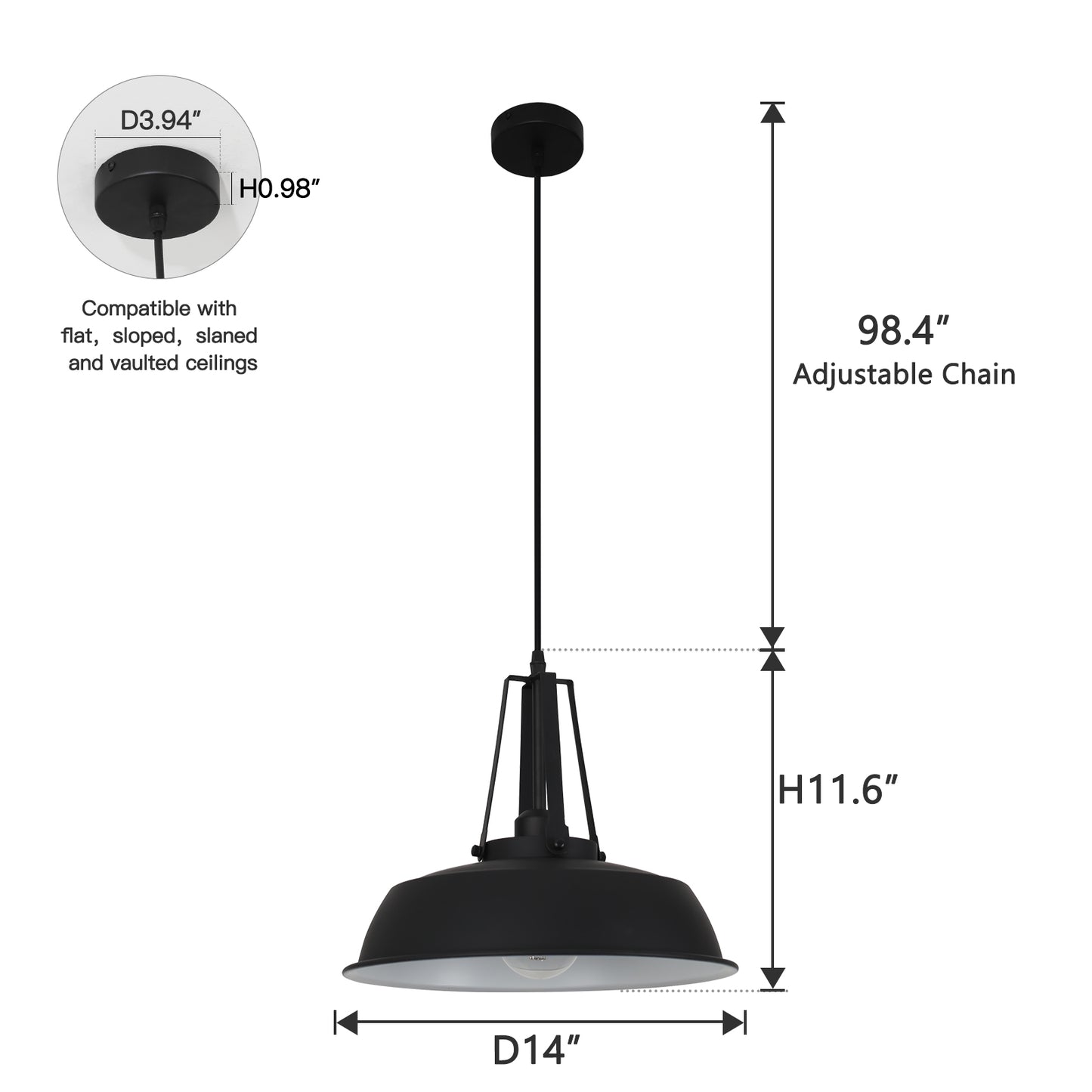Aglow 1 - Light Single Black Dome Pendant