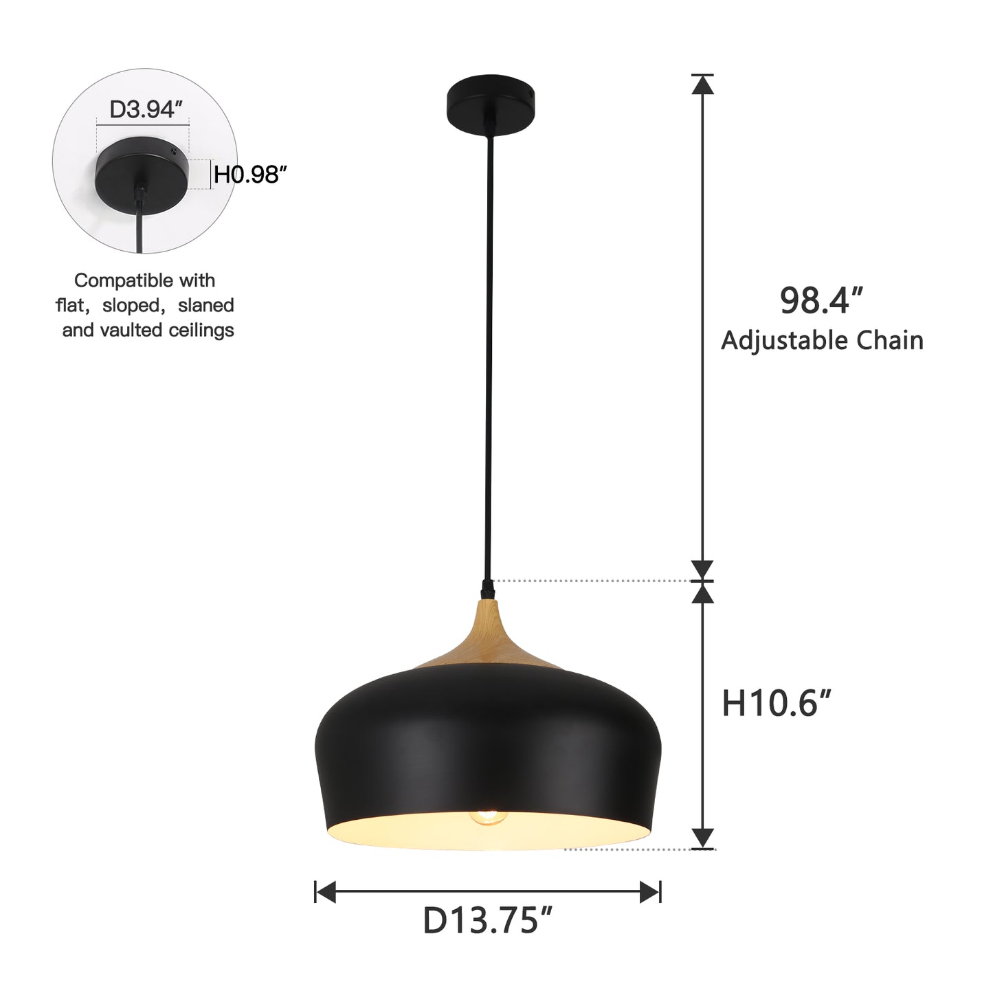 Ardent 1 - Light Single Black Dome Pendant Light